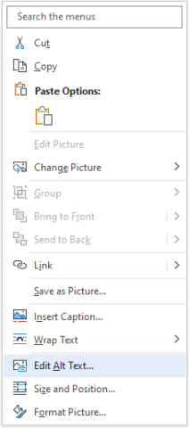 Alt text step 1 in Word