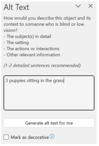 Dialog box for alt text step 2 as described.